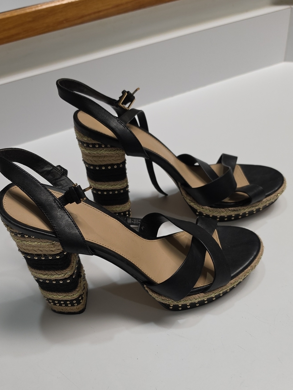 ALDO Esmerie Black Combo Strappy Espadrille Wedge Sandals - Size 11